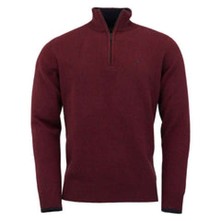 Priser på Brompton Zip Neck Lammeuld Sweater - Burgundy