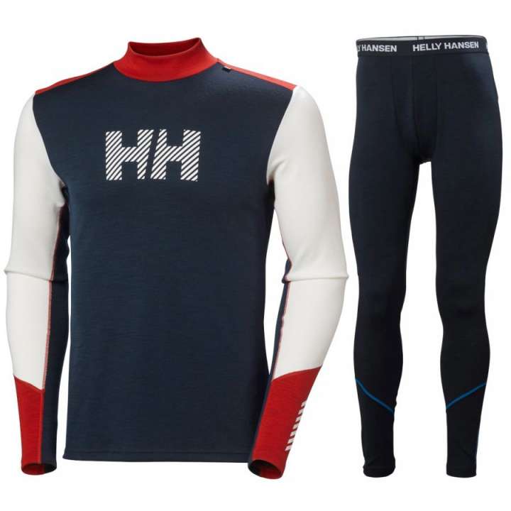 Priser på Helly Hansen Lifa Merino Midweight Logo, sæt, herre, mørkeblå/hvid/rød