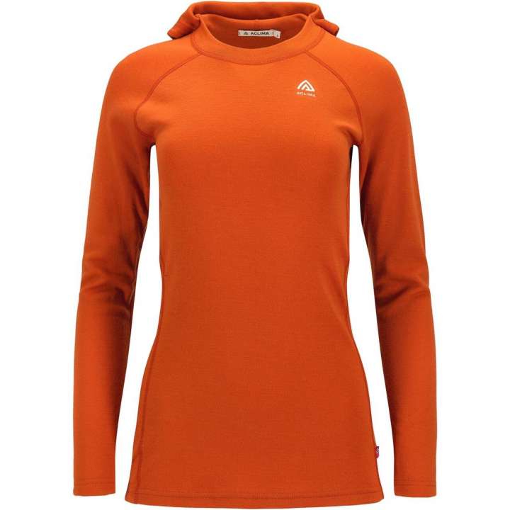 Priser på Aclima Womens WarmWool Hoodsweater V2 (Orange (GOLD FLAME) Medium)